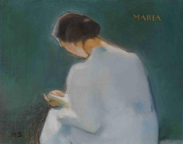 Maria,Helene Schjerfbeck,Oljemålning,Oljemålning, 1 pojke, solo, manligt fokus, Sammanträde, bok, svart hår