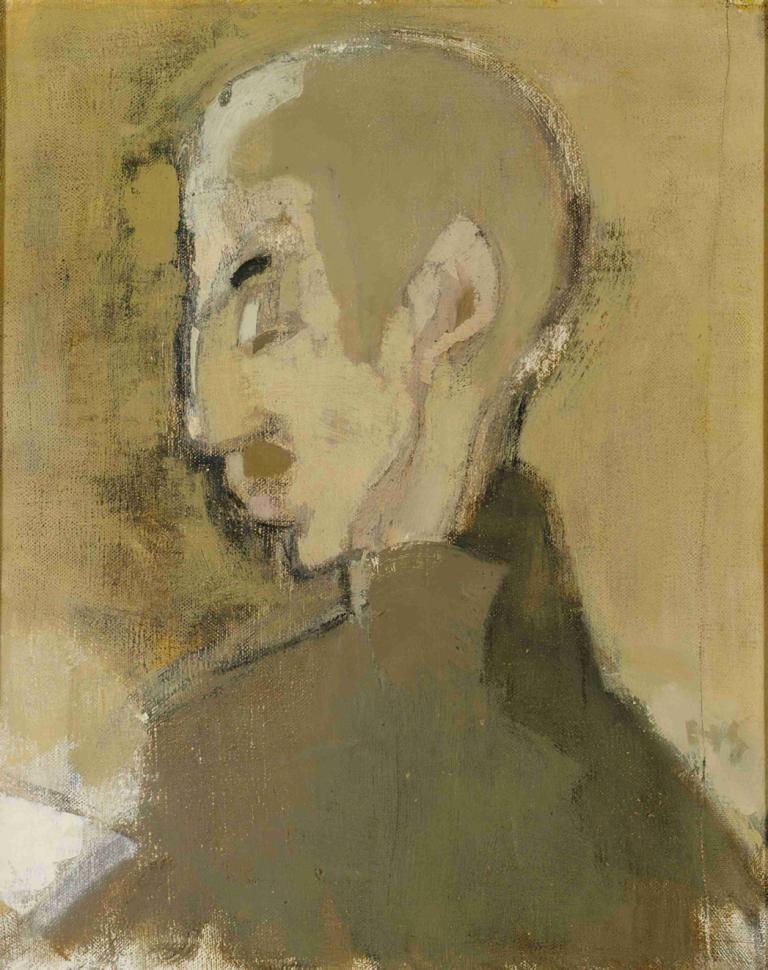 The Landlord II (Profile of a Man),《房東II》(一個男人的側寫),Helene Schjerfbeck,海琳·謝爾夫貝克,彩色素描,彩色素描, 獨奏, 1男孩, 男性焦點, 上半身