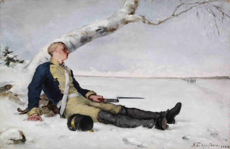 Wounded Warrior In The Snow,Раненый воин в снегу,Helene Schjerfbeck,Хелене Шерфбек,Картина Маслом