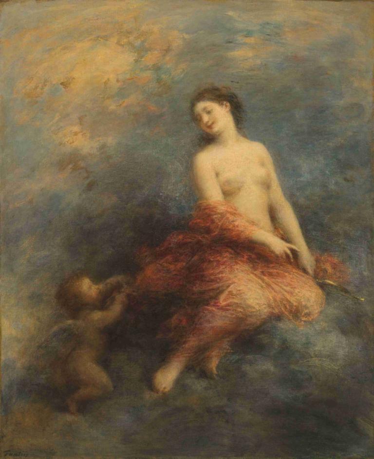 L'Aurore,Henri Fantin-Latour,Oil Painting,Oil Painting, 1girl, fine art parody, nipples, solo, breasts, nude