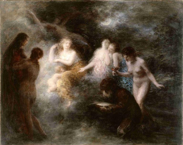 La tentation de saint Antoine,Henri Fantin-Latour,Oil Painting,Oil Painting, fine art parody, multiple girls