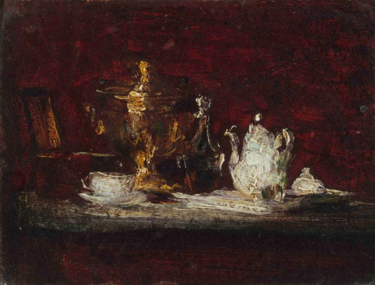 Nature morte au samovar,有茶炊的静物,Henri Fantin-Latour,亨利-方丹-拉图尔,油画,油画, 独奏, 传统媒体