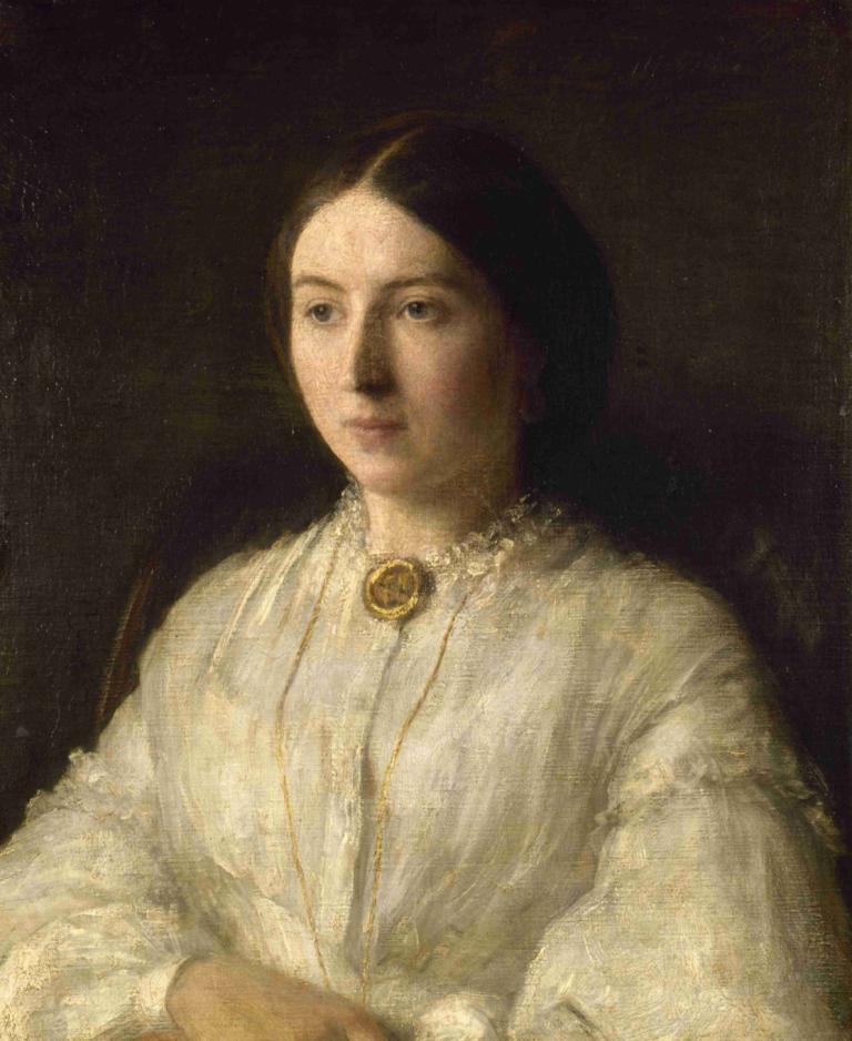 Portrait de Mme Edwin Edwards,埃德温-爱德华兹夫人肖像,Henri Fantin-Latour,亨利-方丹-拉图尔,油画,油画, 1个女孩, 独奏, 实际的, 黑发, 珠宝, 美术模仿