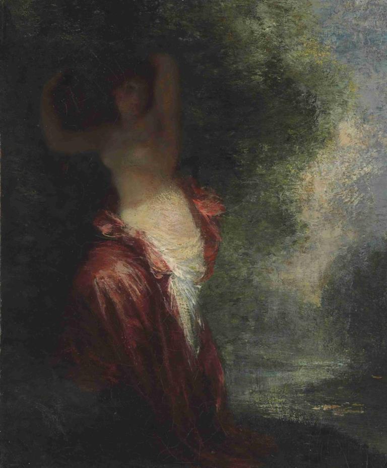 Sortie de bain,浴缸出口,Henri Fantin-Latour,亨利-方丹-拉图尔,油画,油画, 独奏, 男性焦点, 1男孩, 1个女孩, 黑暗的, 乳头, 赤裸上身的男性