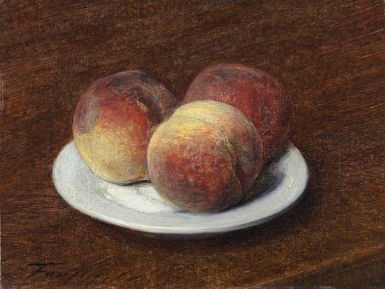 Three Peaches on a Plate,Tre ferskner på en tallerken,Henri Fantin-Latour,Oliemaleri,Oliemaleri