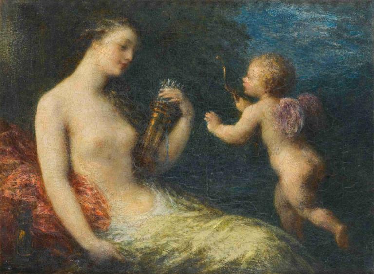 Venus And Cupid,Venus og Amor,Henri Fantin-Latour,Oliemaleri,Oliemaleri, kunstparodi, flere piger, nøgen