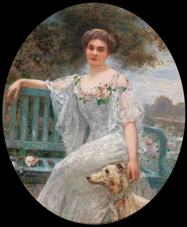 Damenportrait,Ritratto di signora,Henri Gervex,Pittura ad olio,Pittura ad olio, 1 ragazza, vestito, fiore