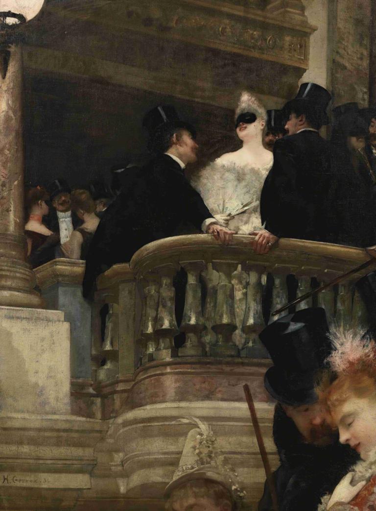 Le Bal de l'Opera,Operni ples,Henri Gervex,Oljna slika,Oljna slika, klobuk, likovna parodija, več fantov