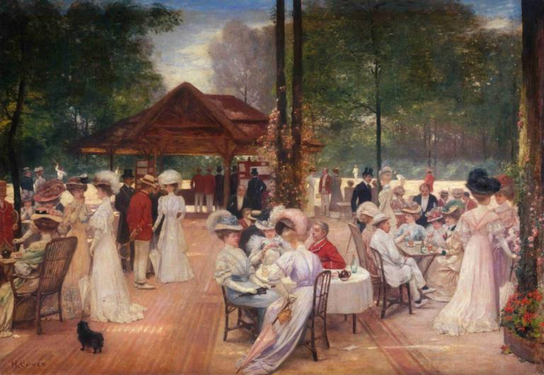 Le Cercle de l'île de Puteaux,Henri Gervex,Oil Painting,Oil Painting, multiple girls, dress, table