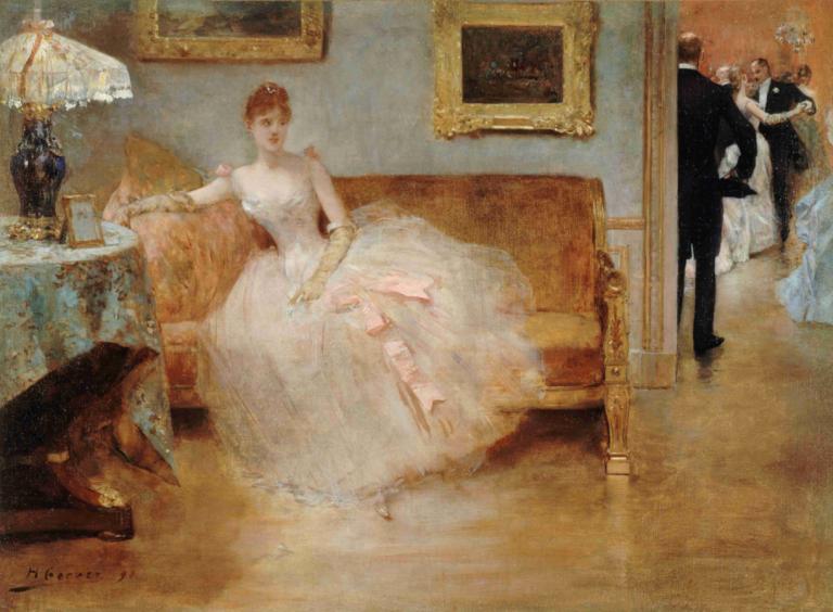 Le bal,ボール,Henri Gervex,アンリ・ジェルヴェ,油絵,油絵, ドレス, 1女の子, 美術パロディ, 絵画（オブジェクト）, フォーマル, 手袋, 複数の男の子, ソファー, 白いドレス, ガウン