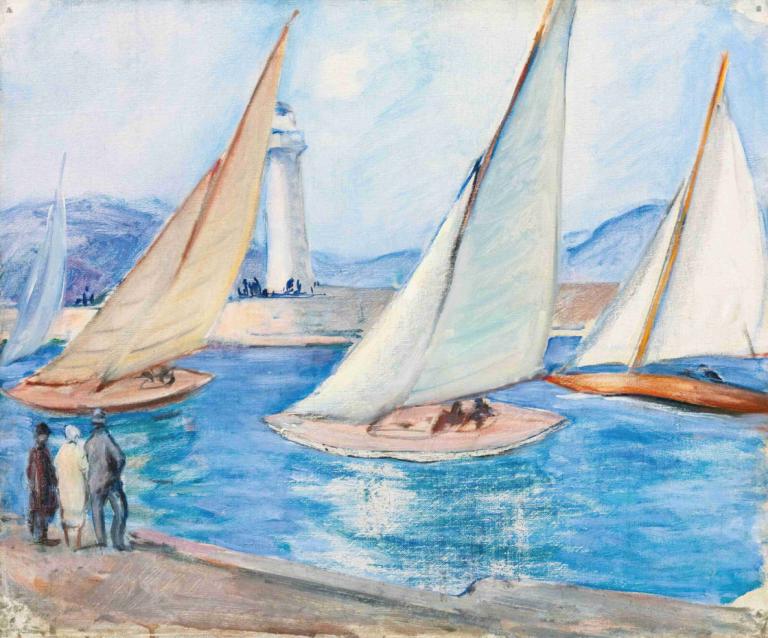 Départ De Régates Dans Le Midi, St. Tropez,Henri Lebasque,Oil Painting,Oil Painting, watercraft