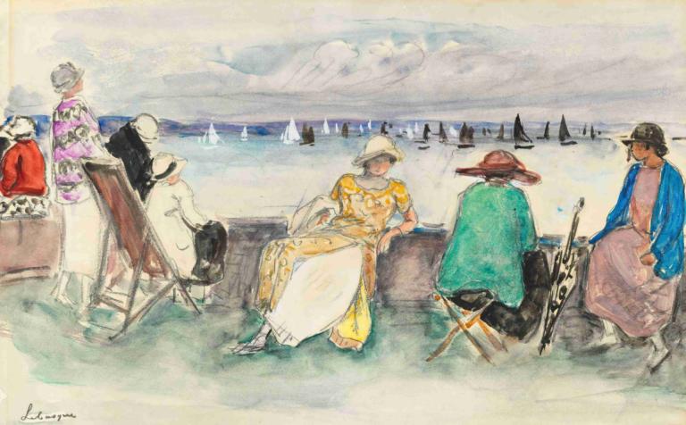 Femme aux régates,Ženske v regatah,Henri Lebasque,Oljna slika,Oljna slika, več fantov, več deklet