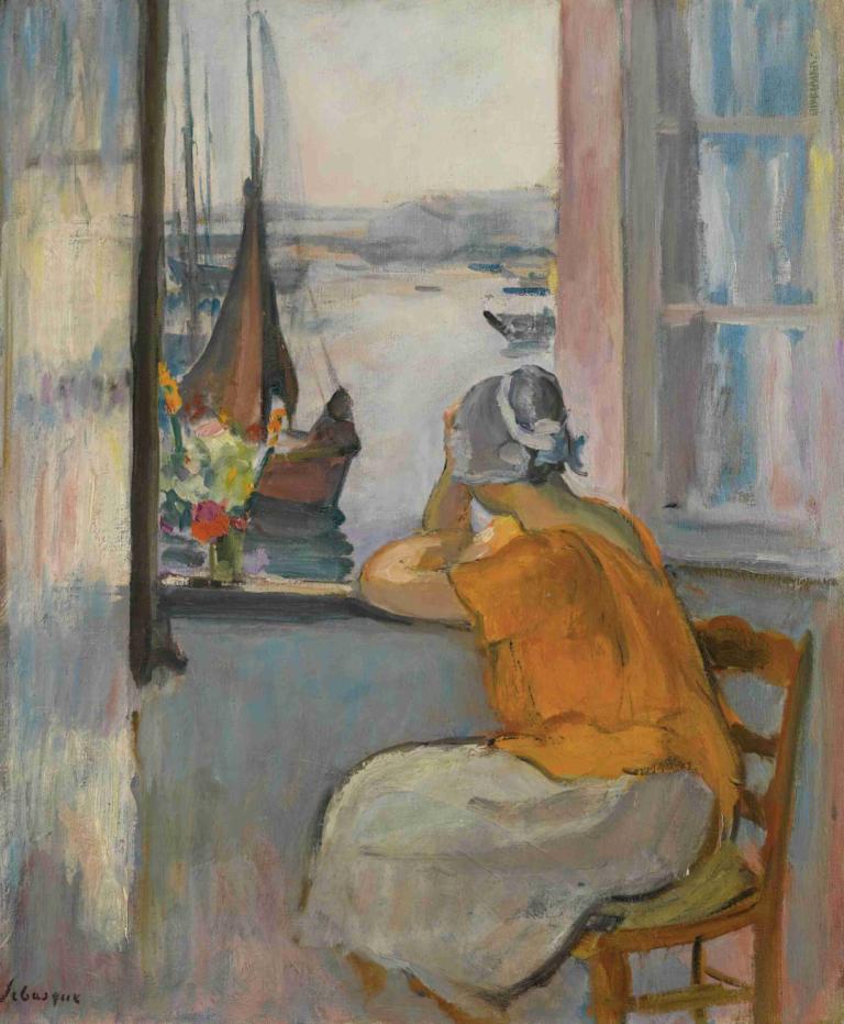 Jeune Femme Devant La Fenêtre Ouverte À L'île D'yeu,ผู้บูชาหญิงสาวคือ แอล,Henri Lebasque,เฮนรี่ เลอบาสก์