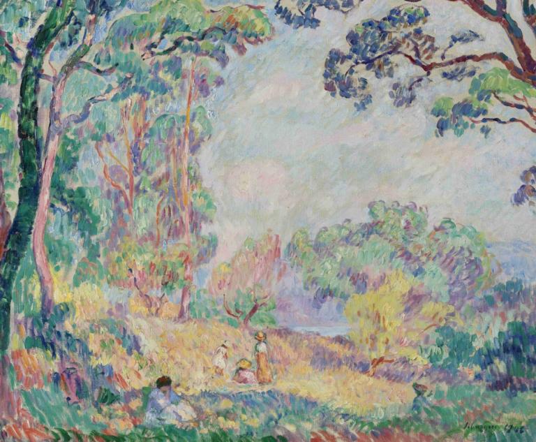 Jeunes Femmes Et Fillettes Dans Un Paysage,Unga kvinnor och flickor i ett landskap,Henri Lebasque,Oljemålning