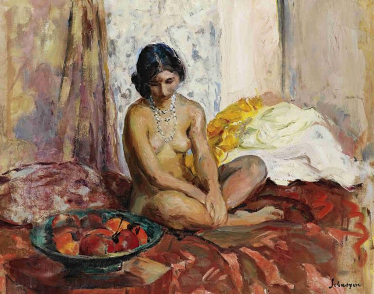 L'égyptienne Au Plateau De Fruits,Egyptiskt fruktfat,Henri Lebasque,Oljemålning,Oljemålning, 1 tjej, solo