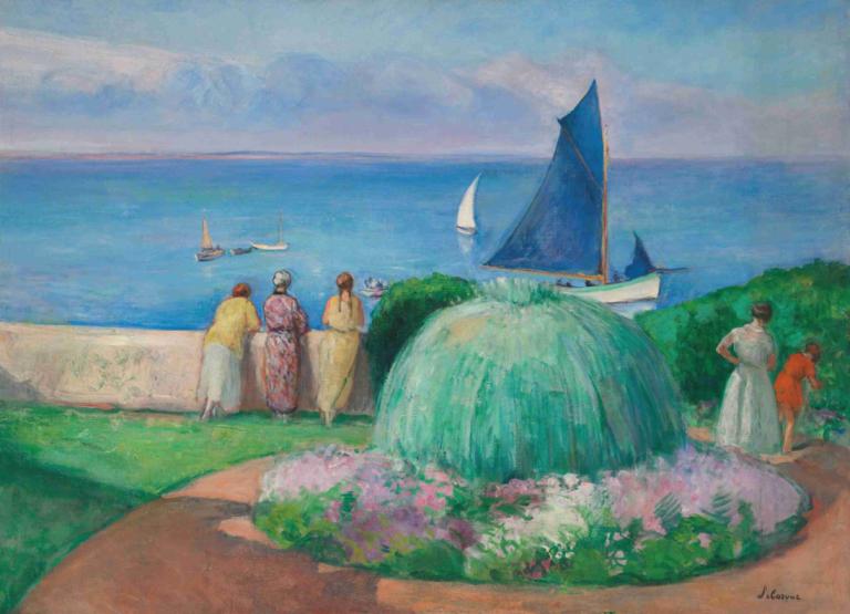 La voile bleue, Préfailles,La voile bleue, Prefailles,Henri Lebasque,Oljemålning,Oljemålning, vattenskotrar