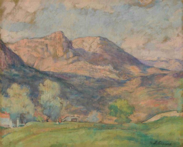 Le Baou de Vence,Henri Lebasque,Oljemålning,Oljemålning, utomhus, landskap, fjäll, traditionella medier, moln