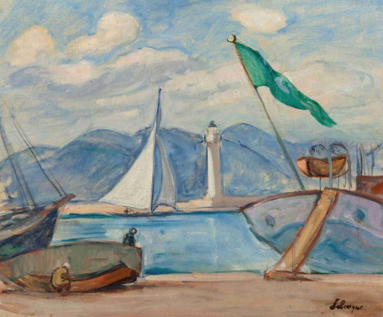 Le port de Saint-Tropez,Hamnen i Saint-Tropez,Henri Lebasque,Oljemålning,Oljemålning, vattenskotrar, båt