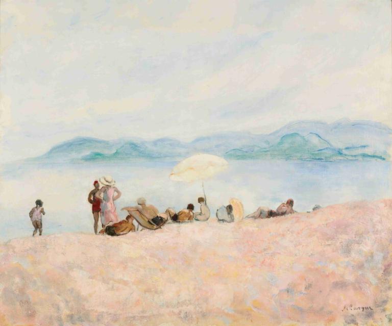 Sur La Plage,På stranden,Henri Lebasque,Oljemålning,Oljemålning, flera pojkar, målning (medium), flera tjejer