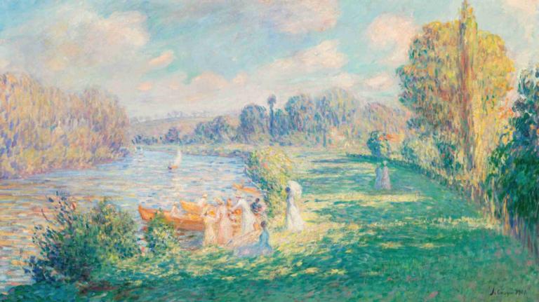 Sur les bords de la Marne,Vid stranden av floden Marne,Henri Lebasque,Oljemålning,Oljemålning, utomhus