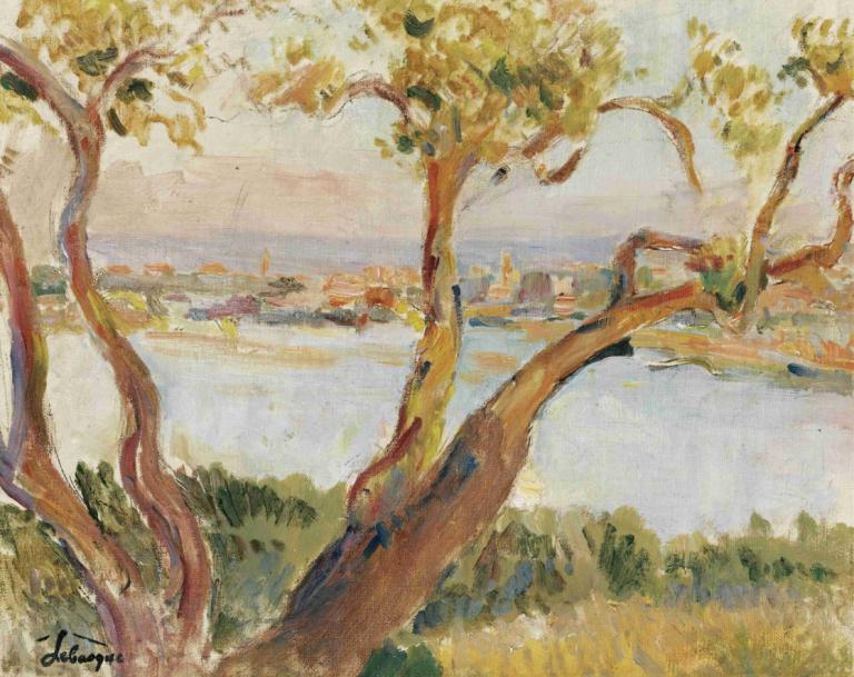 Vue D'antibes,Henri Lebasque,Oljemålning,Oljemålning, inga människor, träd, landskap, utomhus