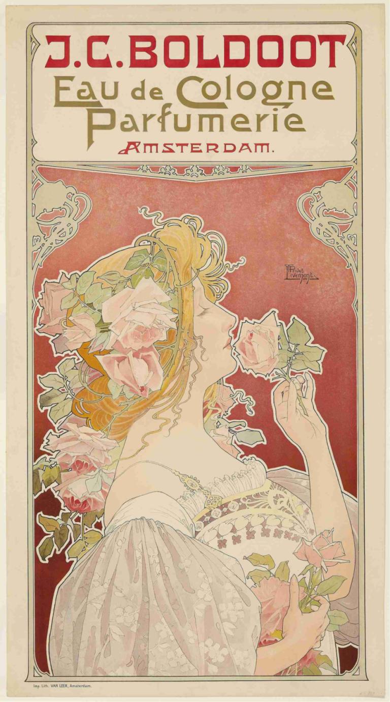 J.C. Boldoot Eau de Cologne; Parfumerie Amsterdam,Henri Privat-Livemont,Ilustracja,Ilustracja, 1 dziewczyna