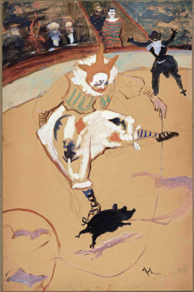 At the Circus Fernando, Medrano with a Piglet,サーカス・フェルナンドにて、子豚とメドラーノ,Henri de Toulouse-Lautrec