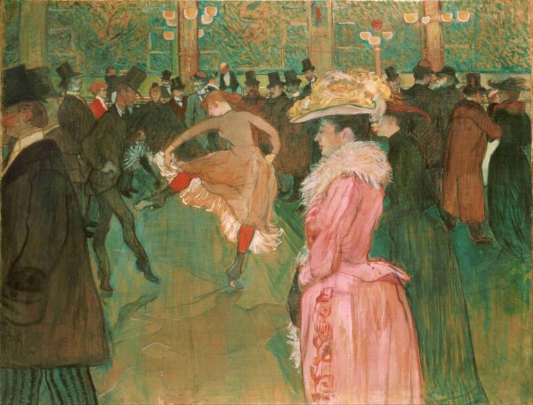 At the Moulin Rouge- The Dance,ムーラン・ルージュでのダンス,Henri de Toulouse-Lautrec,アンリ・ド・トゥールーズ＝ロートレック,油絵,油絵, 帽子, ダンシング