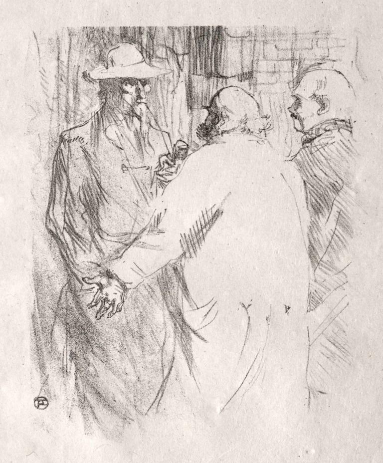 Au pied du Sinaï  Clemenceau à Busk,Henri de Toulouse-Lautrec,Sketch,Sketch, monochrome, multiple boys, hat