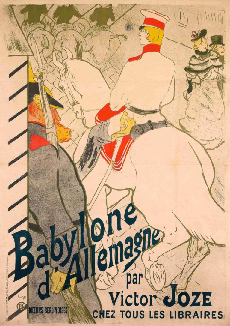 Babylone d’Allemagne,德国巴比伦,Henri de Toulouse-Lautrec,亨利-德-图卢兹-劳特累克,插画,插画, 马, 帽子, 骑马, 金头发, 多个男孩, 戏仿, 武器, 骑术