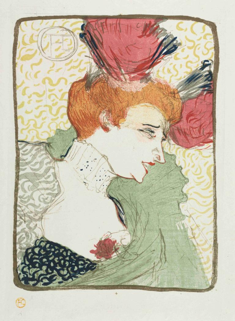 Bust Of Mademoiselle Lender,Henri de Toulouse-Lautrec,Illustration,Illustration, solo, 1girl, profile