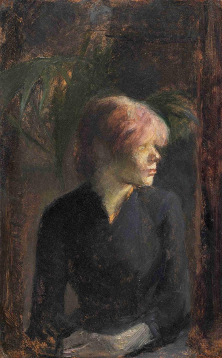 Carmen Gaudin,Henri de Toulouse-Lautrec,Oil Painting,Oil Painting, solo, short hair, pink hair, 1boy