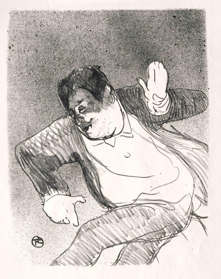 Caudieux,Henri de Toulouse-Lautrec,Sketch,Sketch, 1boy, monochrome, solo, male focus, bowtie, greyscale, bow