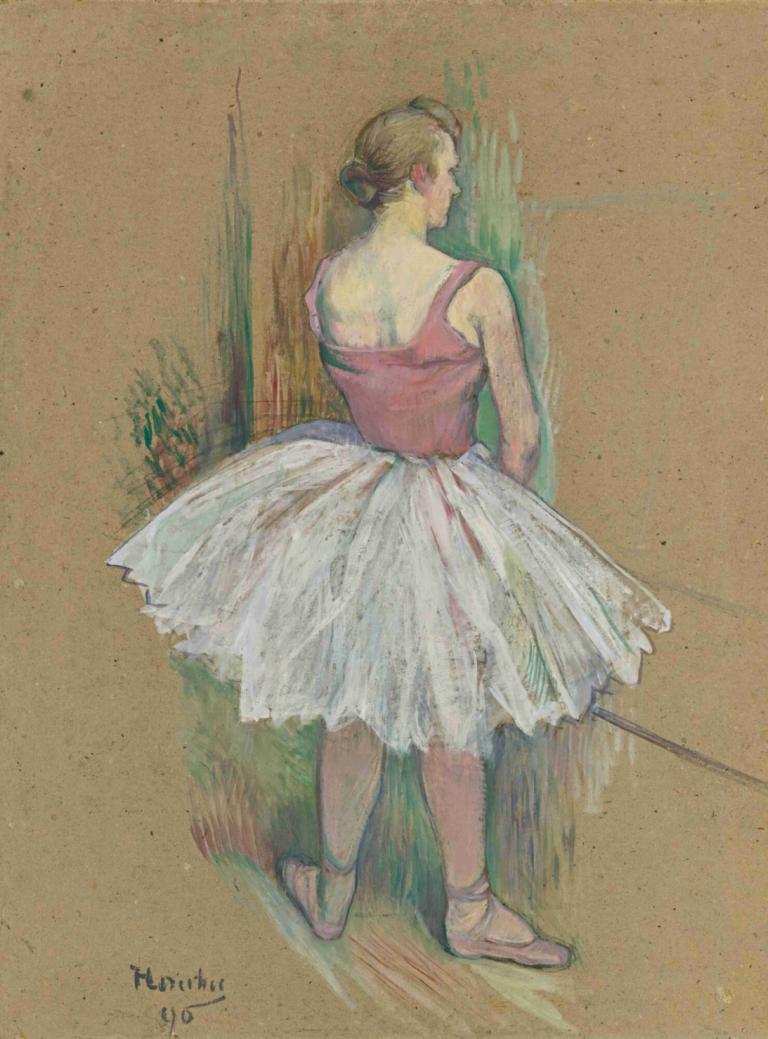 Danseuse En Pied Vue De Dos,足の上のダンサー 後姿,Henri de Toulouse-Lautrec,アンリ・ド・トゥールーズ＝ロートレック,油絵,油絵, バレリーナ, バレエシューズ