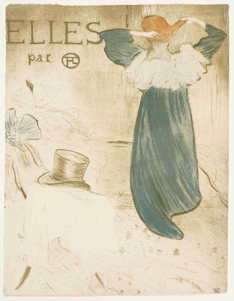 Elles,De,Henri de Toulouse-Lautrec,Illustration,Illustration, hatt, 1 tjej, klänning, långt hår, hög hatt