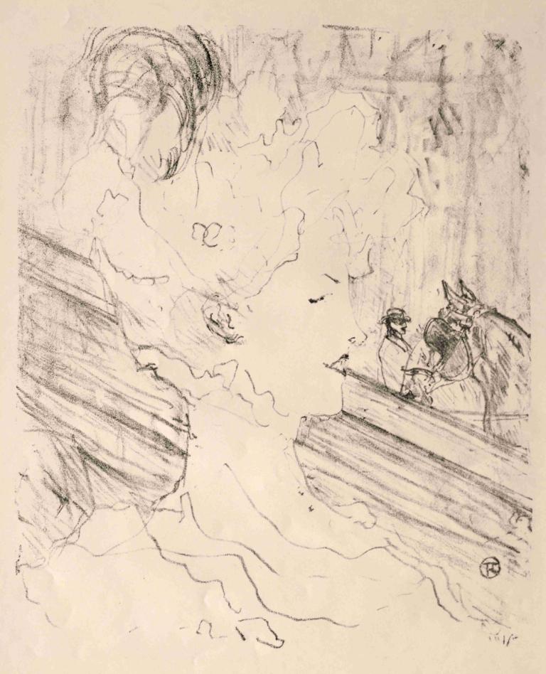 Emilienne d'Alençon,Henri de Toulouse-Lautrec,Sketch,Sketch, monochrome, watercraft, traditional media, boat