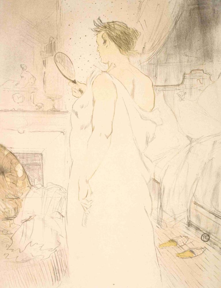 Femme á Glace, la Glace á Main,Henri de Toulouse-Lautrec,Croquis,Croquis, solo, 1fille, lit, esquisser