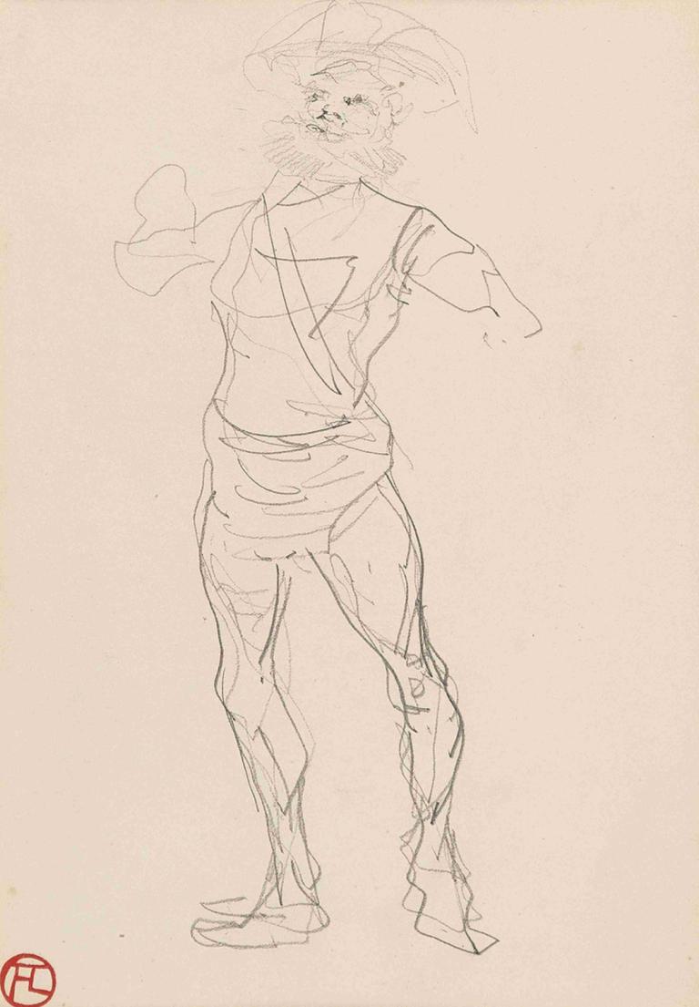 Homme debout,Henri de Toulouse-Lautrec,Croquis,Croquis, solo, esquisser, 1garçon, foyer masculin, monochrome