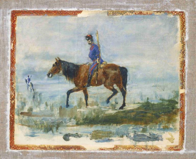 Hussars,Husari,Henri de Toulouse-Lautrec,Pictura in ulei,Pictura in ulei, armă, cal, călare, 1 băiat