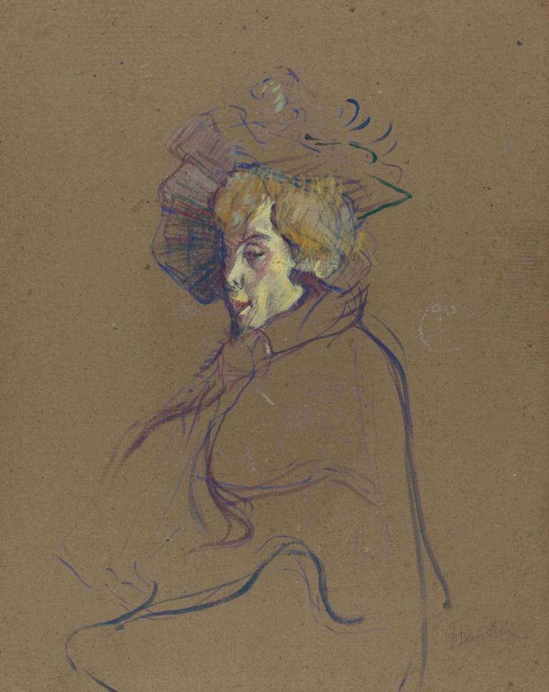 Jane Avril,Henri de Toulouse-Lautrec,Oljemålning,Oljemålning, solo, hatt, manligt fokus, 1 pojke, 1 tjej