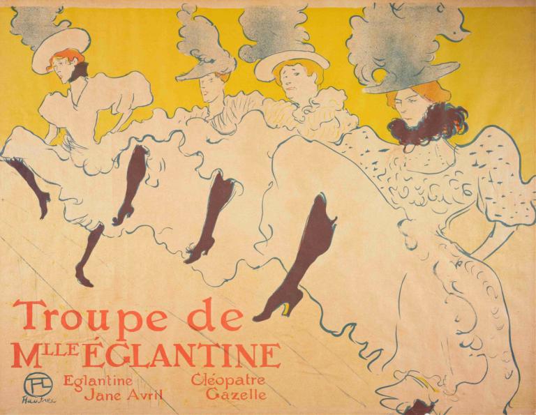 Mademoiselle Eglantine’s Troupe,埃格兰坦小姐剧团,Henri de Toulouse-Lautrec,亨利-德-图卢兹-劳特累克,插画,插画, 帽子, 裙子, 高跟鞋, 多个女孩