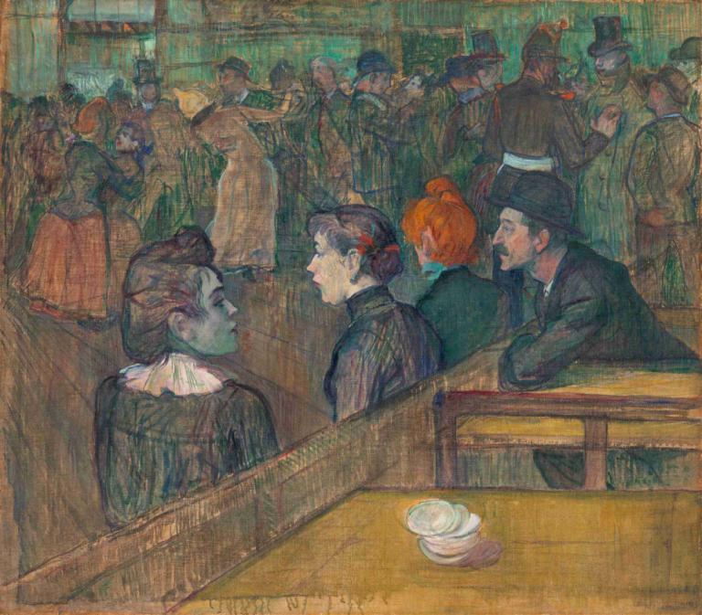 Moulin de la Galette,ムーラン・ド・ラ・ガレット,Henri de Toulouse-Lautrec,アンリ・ド・トゥールーズ＝ロートレック,油絵,油絵, 複数の男の子, 帽子, 複数の女の子