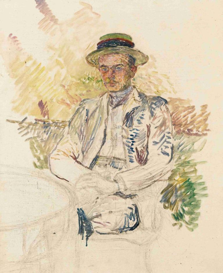 Portrait De Louis Pascal,路易-帕斯卡尔肖像,Henri de Toulouse-Lautrec,亨利-德-图卢兹-劳特累克,彩色素描,彩色素描, 1男孩, 男性焦点, 帽子, 独奏, 老的