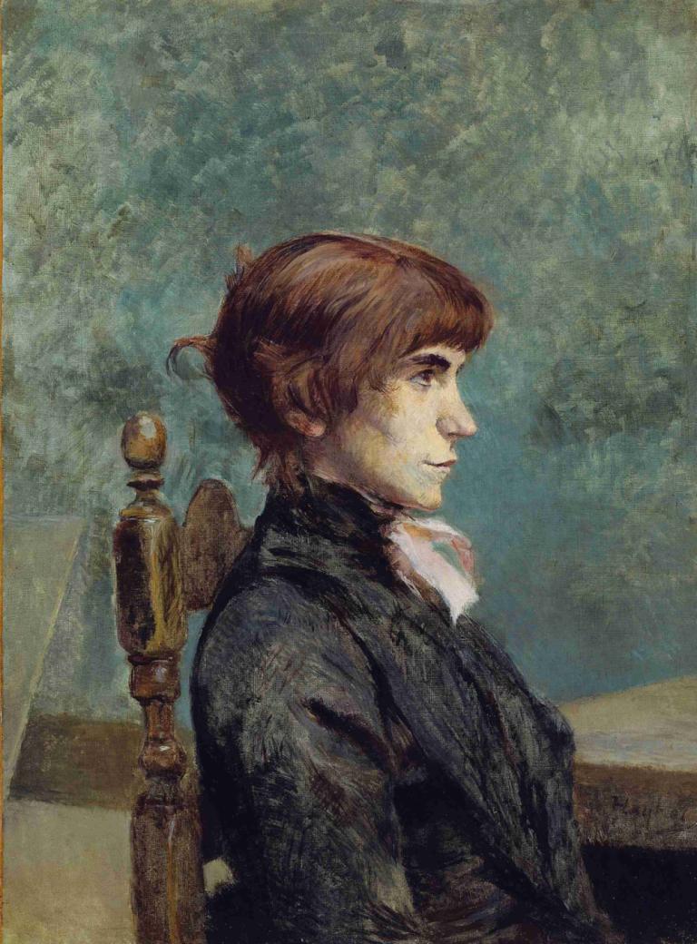 Portrait of Jeanne Wenz,ジャンヌ・ヴェンツの肖像,Henri de Toulouse-Lautrec,アンリ・ド・トゥールーズ＝ロートレック,油絵,油絵, ソロ, 茶髪, 従来のメディア