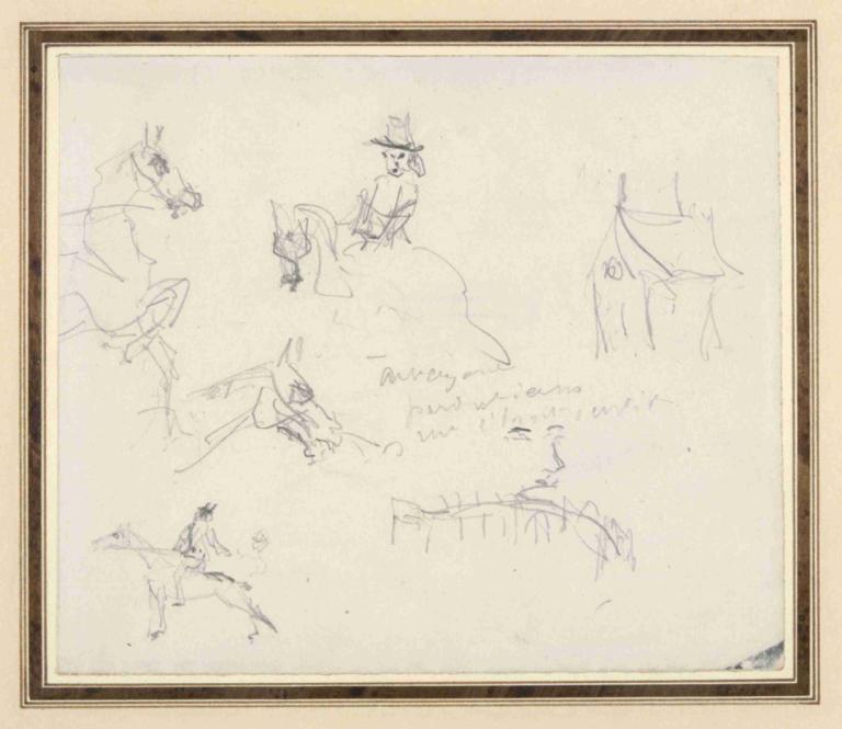 Sketchbook Page,Pagina de caiet de schițe,Henri de Toulouse-Lautrec,Schiță,Schiță, cal, monocrom, schiță