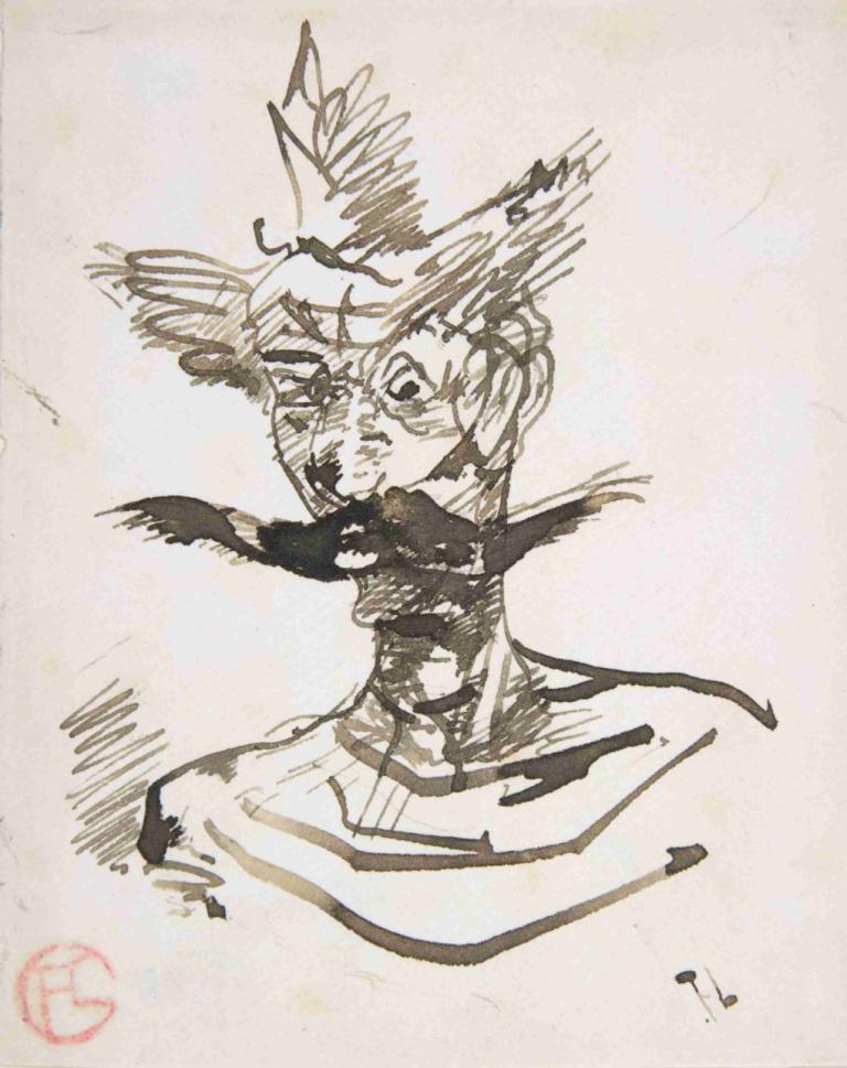 The Clown; M. Joret,Clovnul; M. Joret,Henri de Toulouse-Lautrec,Schiță,Schiță, solo, monocrom