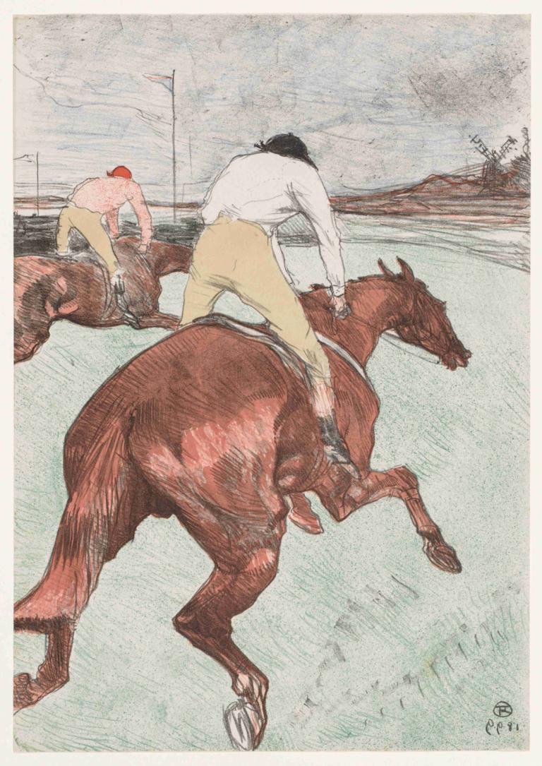 The Jockey,Jocheul,Henri de Toulouse-Lautrec,Ilustrație,Ilustrație, 1 băiat, călare, brunet, cămaşă