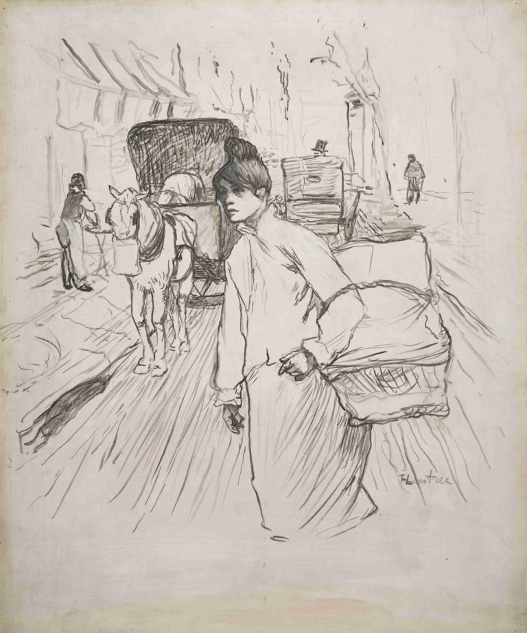 The Laundress,Spălătoreasa,Henri de Toulouse-Lautrec,Schiță,Schiță, monocrom, schiță, media tradițională