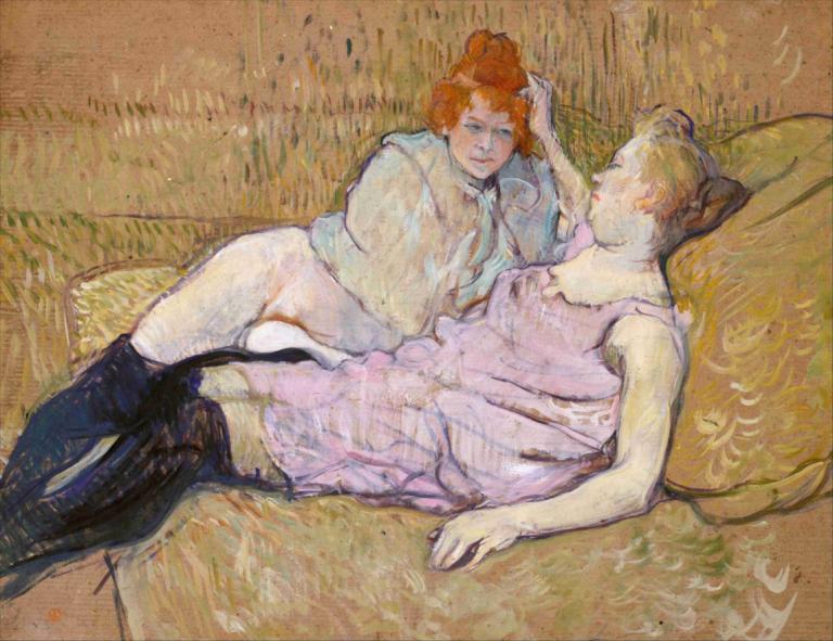 The Sofa,Canapea,Henri de Toulouse-Lautrec,Pictura in ulei,Pictura in ulei, 2 fete, mai multe fete, mincind