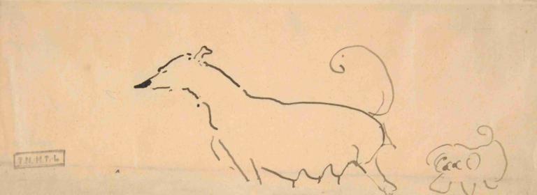 Two Dogs,Henri de Toulouse-Lautrec,Sketch,Sketch, no humans, pokemon (creature), dog, from side, monochrome